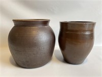 Pair of New England glazed stoneware jars.
