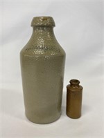 J.W. Thomas stoneware bottle & miniature.