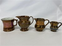 Early copper luster creamers & mug.