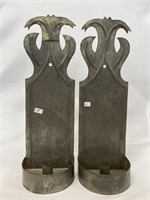 Primitive tin wall hanging candle sconces.
