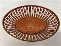 19th c red tolewre reticulated bread dish.