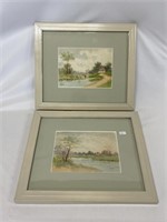 Pair of antique artist signed watercolors.