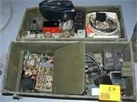 LARGE MILITARY BOX FILLED WITH ELECTRONICS PARTS