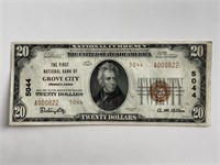 Grove City PA $20.00 bank note.