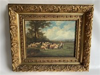 Antique signed S. Milone sheep herder painting.