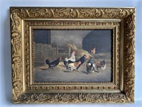 Antique signed S. Milone chicken painting.
