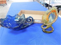 Blown Glass Candy Dish and Display - Lot of 2 -