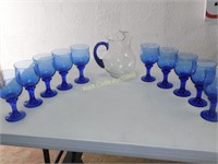 Cobalt Blue Glasses and Pitcher - Lot of 11 Pcs.