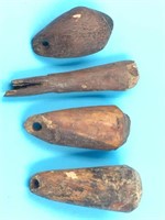 Lot of 4 artifacts, 3 are walrus teeth pendants
