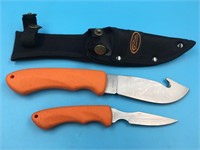 2 piece skinning /caping knife set, hunter orange