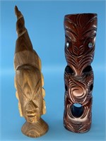 lot of 2: hand carved wooden figurine, approx. 11"