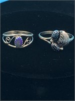 2 Sterling silver rings 1 with hematite size 9, an