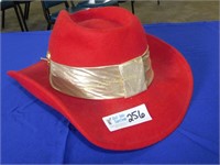 Cowgirl Hat - Red Velvelt with Gold Trim
