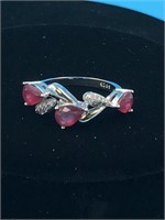 Sterling silver ring with rubies and CZs size 8