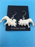 Pair of bone earrings with sterling silver hooks d