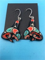Pair of bone earrings with sterling silver hooks d
