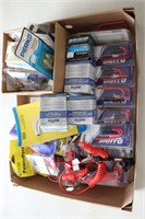 BOX OF ASSORTED OIL FILTERS, FUSE HOLDERS,
