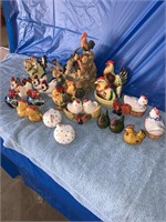 Quantity of rooster and chicken figurines, music