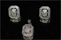 10k white gold Diamond Pendant & Earrings Set