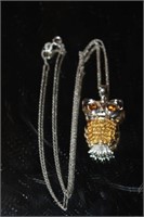 925 Sterling Citrine Owl Pendant featuring