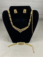 Gold Tone Necklace, Earrings, Bracelet