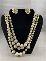 White Beaded Necklace & Earrings