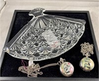 Glass Fan & 2 Locket Watches on Chains