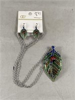 Leaf & Lady Bug Necklace & Earrings