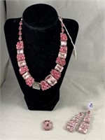 Pink Stone Necklace & Earrings