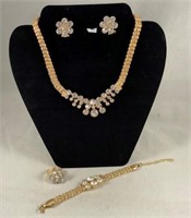 Gold Tone & Crystal Jewelry w/ Display