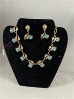 Gold Tone & Blue Stone Jewelry Set