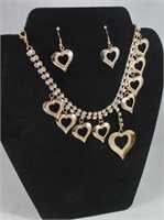 Gold Tone Heart Necklace & Earrings