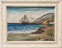 Nautical Maritime Ship Primitive Folk Oil Painting