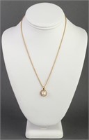 14K Yellow Gold Pearl Pendant W Silver Necklace