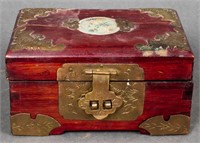 Chinese Brass Mounted Wood Jewelry Box