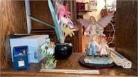 USPS bank, fiber optic flower, angel figurine