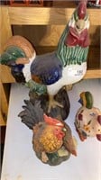 Two Ceramic Roosters & One Ceramic Hen