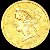 1867 $5 Gold Half Eagle NEARLY UNCIRCULATED