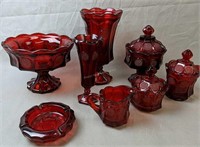 Ruby Coin Glass. Centerpiece Bowl, Vase, Covered