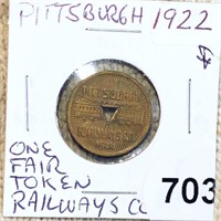 1922 Pittsburgh One Fair Token Railways