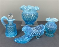 Vintage Fenton Blue Opalescent Hobnail