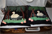 Very Nice Pair Velvet Chenille Pillows Vintage