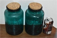 2 Green Glass Cannisters