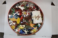 Tin of Plastic Toys and Animals...All Vintage