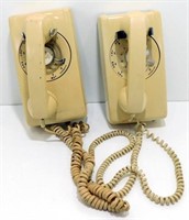 * Two Beige Rotary Dial Wall Phones - Untested
