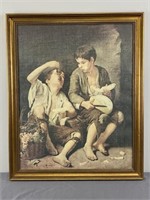 Boys Eating Fruit on Canvas Print