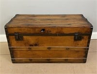 Vintage Wooden Trunk w/ Leather Handles