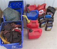 Garage Items Including Gloves, Gas Cans, Chain