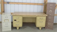 Metal Wood Top Desk with (5) Drawers, Four Drawer