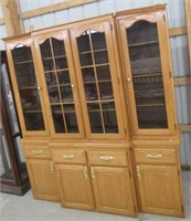 Oak Two Piece China Cabinet. Measures 80.5" T x